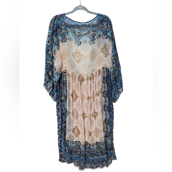 Free People One Day Dress Special Edition Blue Tan Chiffon Sz XS - Picture 5 of 9